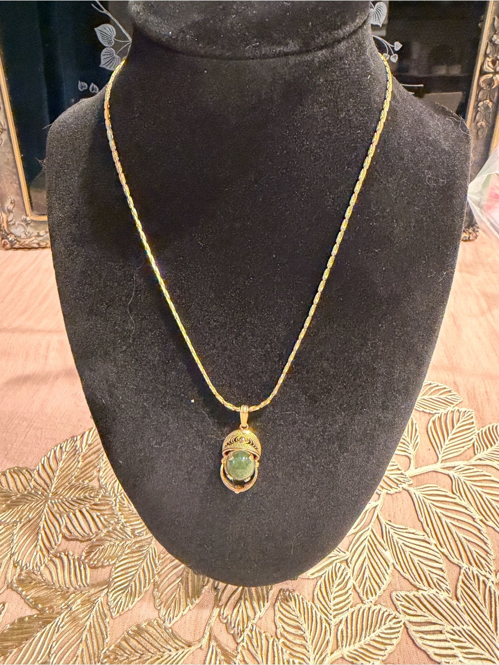 Gold-Tone Green Stone Pendant Necklace - Women Jewelry